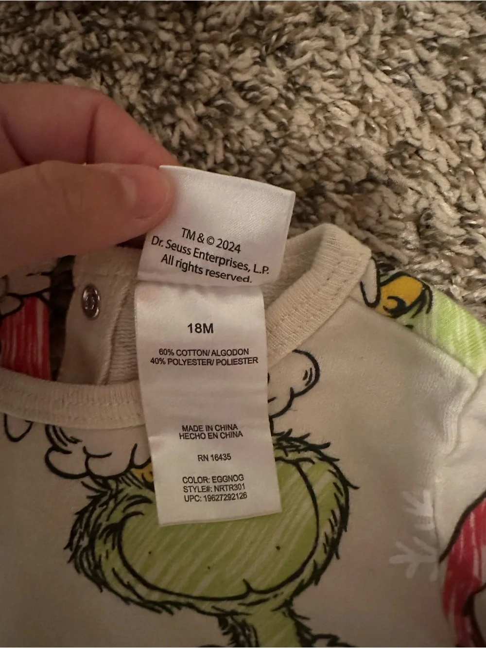 Grinch Holiday Print Kids One-Piece Pajamas - Green